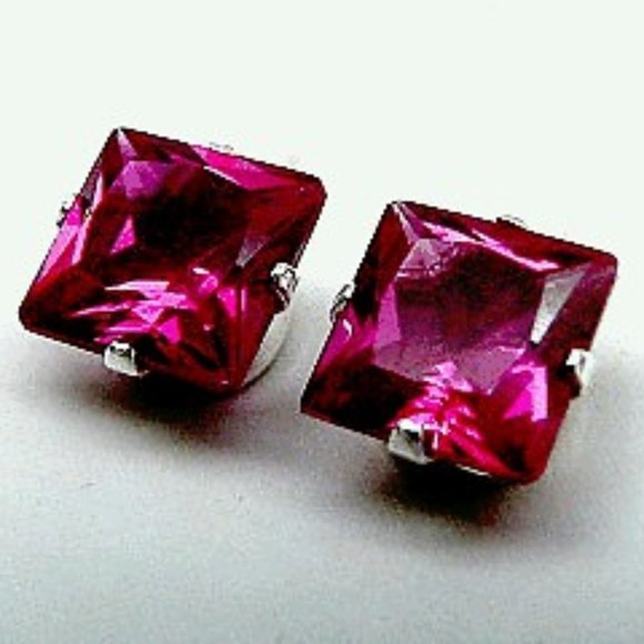 1.0 ctw Princess solitaire ruby earrings - Picture 3 of 5